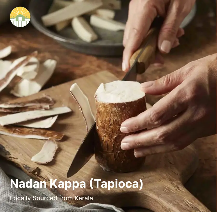 Designed product post: Nadan Kappa, tapioca, locally sourced from Kerala
