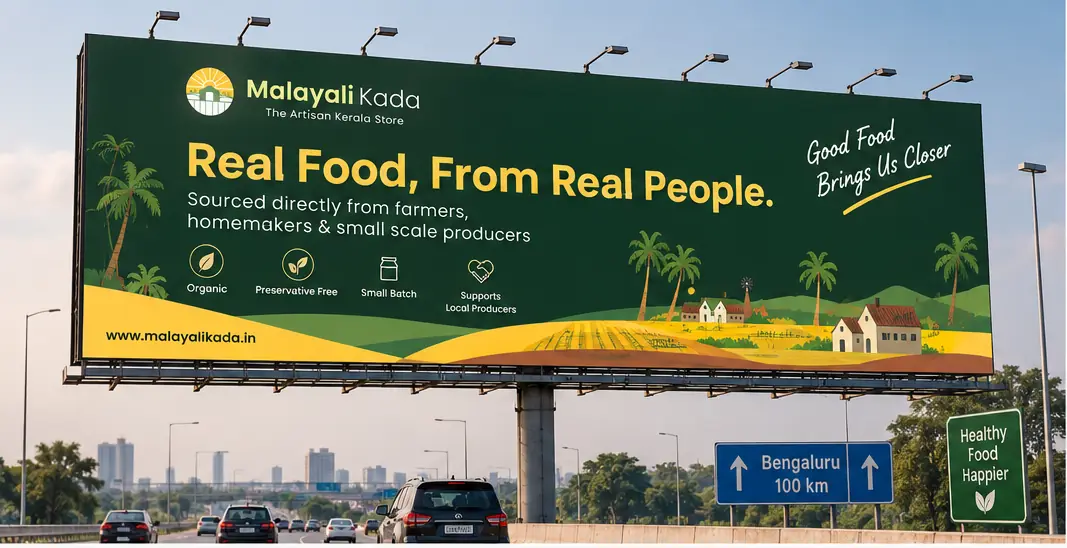 Concept render: roadside billboard reading Real Food, From Real People
