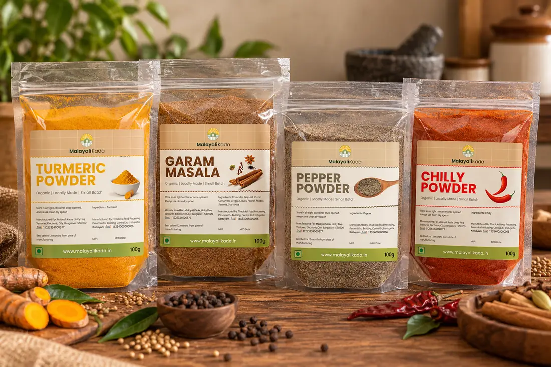 Concept render: curry powder pouches with spices